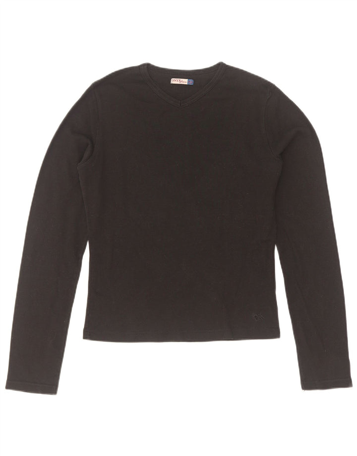 Onyx Damen Crop Top Langarm UK 14 Große schwarze Baumwolle