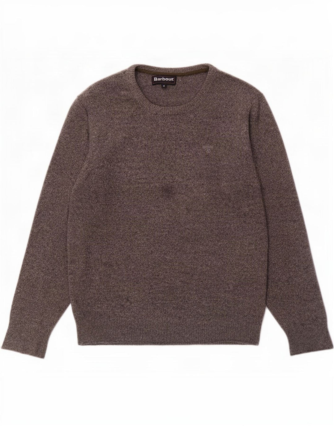 Barbour Herren-Pullover mit Rundhalsausschnitt, mittelgrau gesprenkelte Wolle