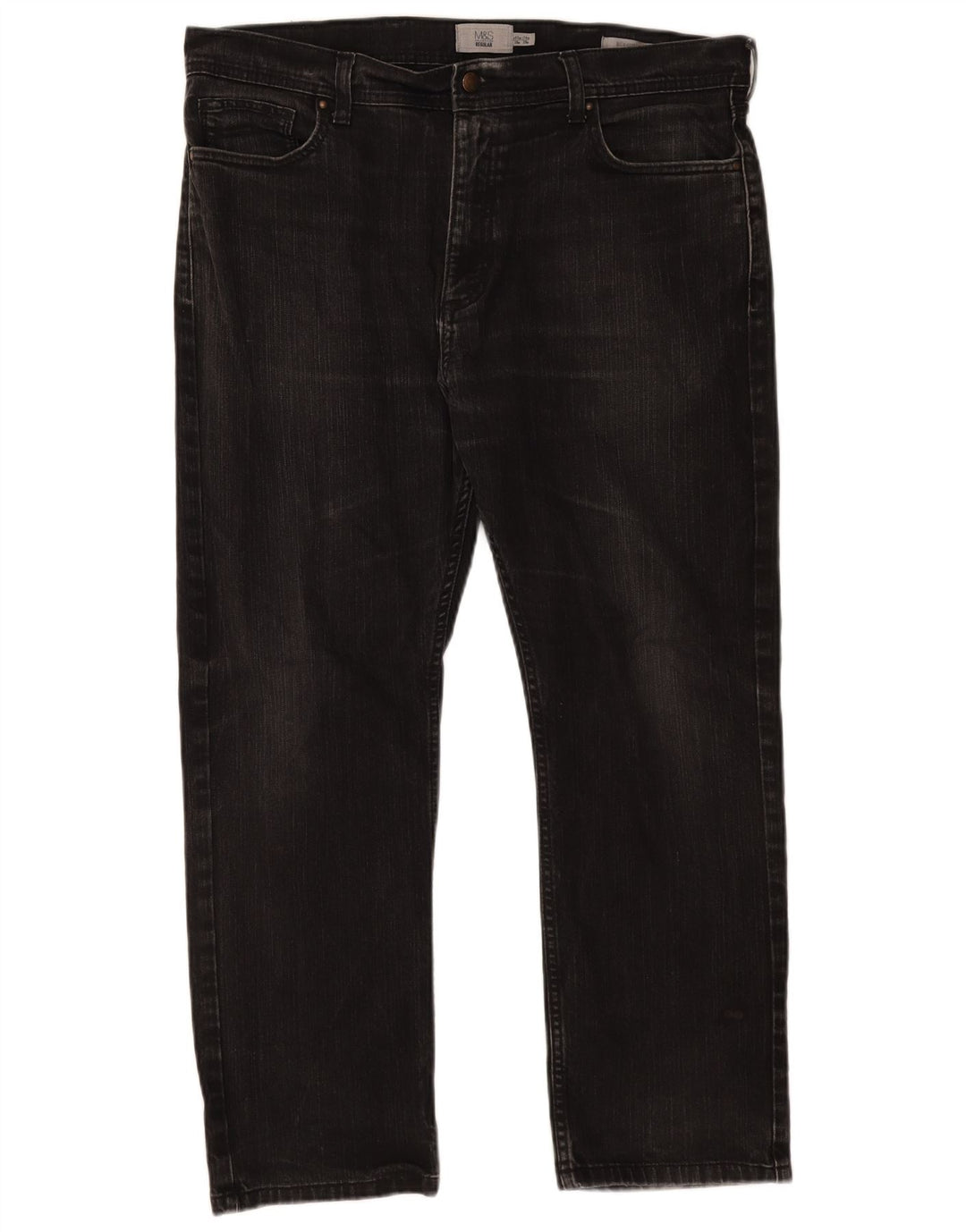 Marks & Spencer Herren Regular Straight Jeans W38 L29 Schwarze Baumwolle