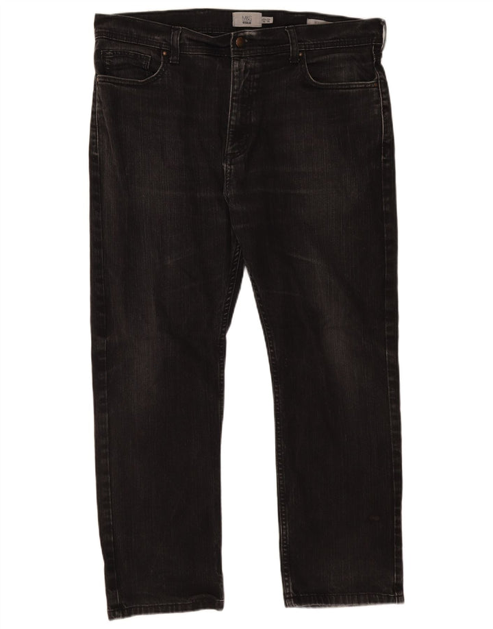 Marks & Spencer Herren Regular Straight Jeans W38 L29 Schwarze Baumwolle