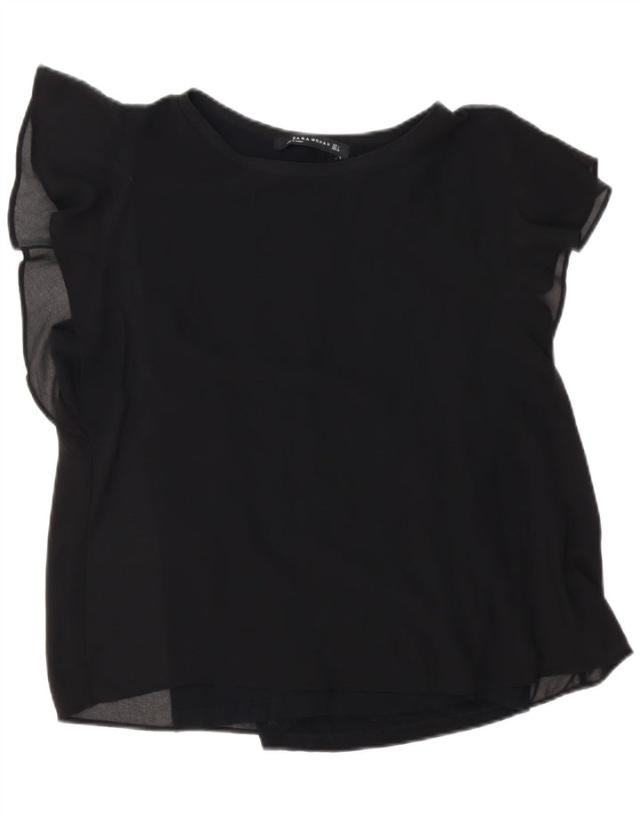 ZARA Damen Bluse Top UK 16 Large Schwarz