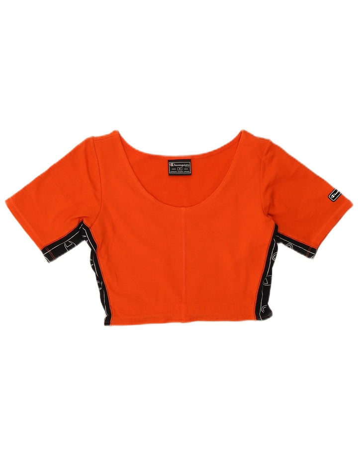 Champion Damen Crop Graphic T-Shirt Top UK 12 Mittelorange Baumwolle