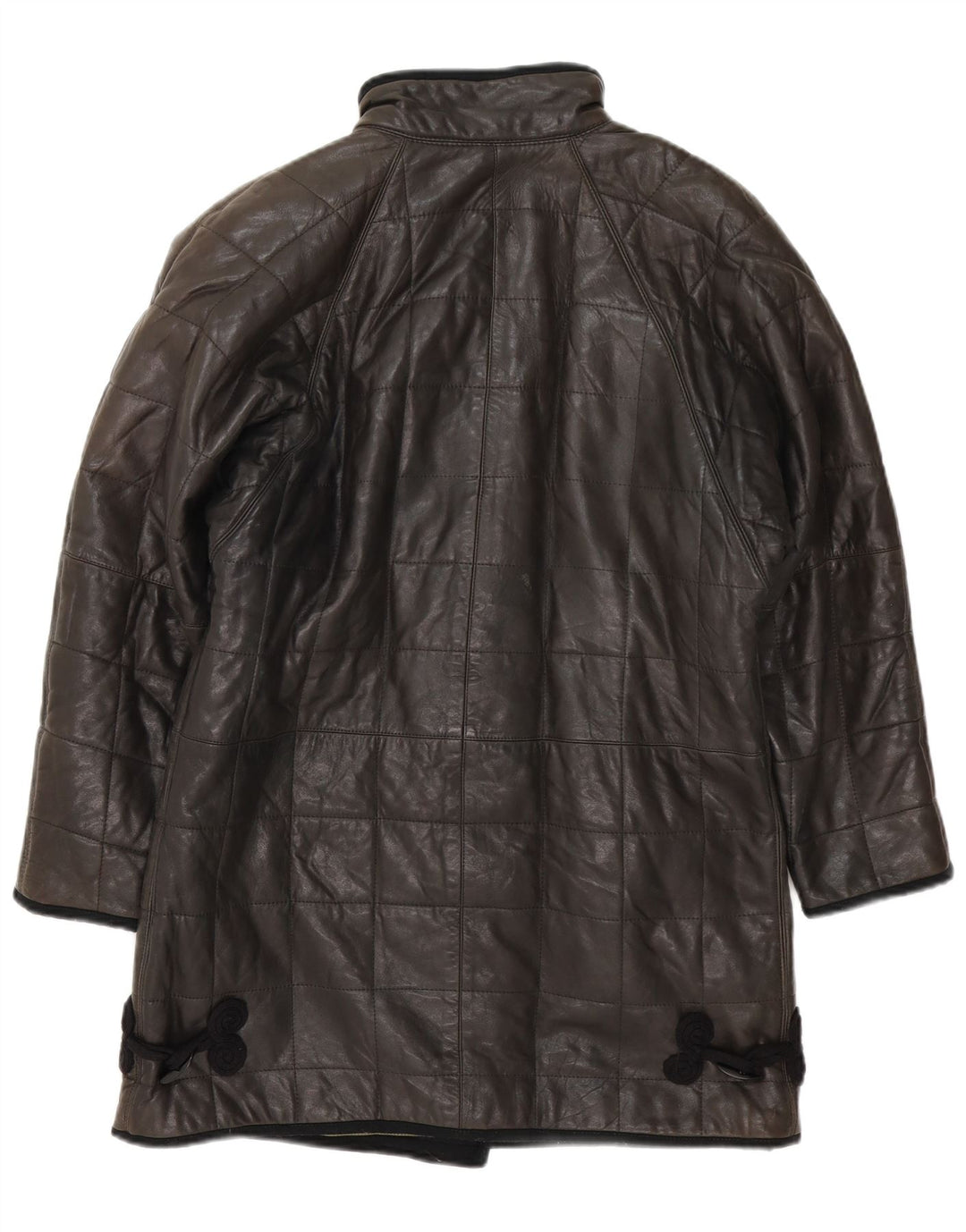 Vintage Damen gepolsterter Ledermantel UK 12 Medium Schwarz