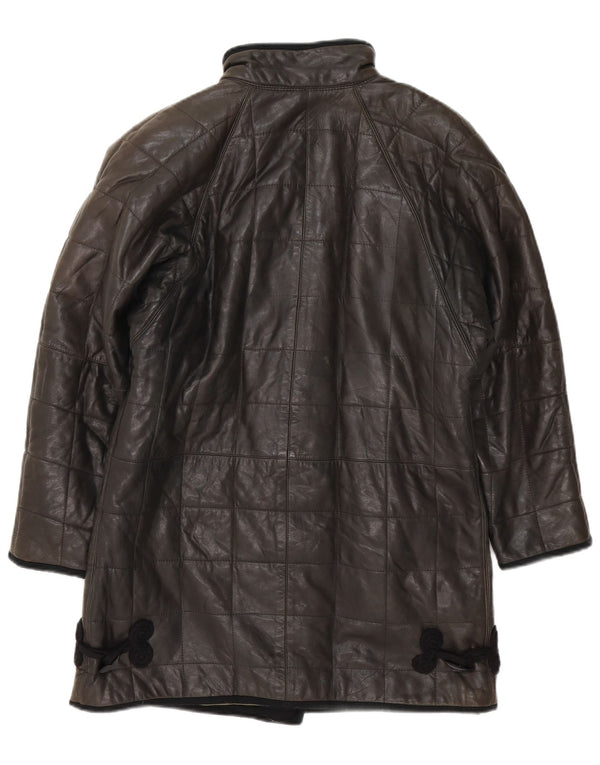 Vintage Damen gepolsterter Ledermantel UK 12 Medium Schwarz