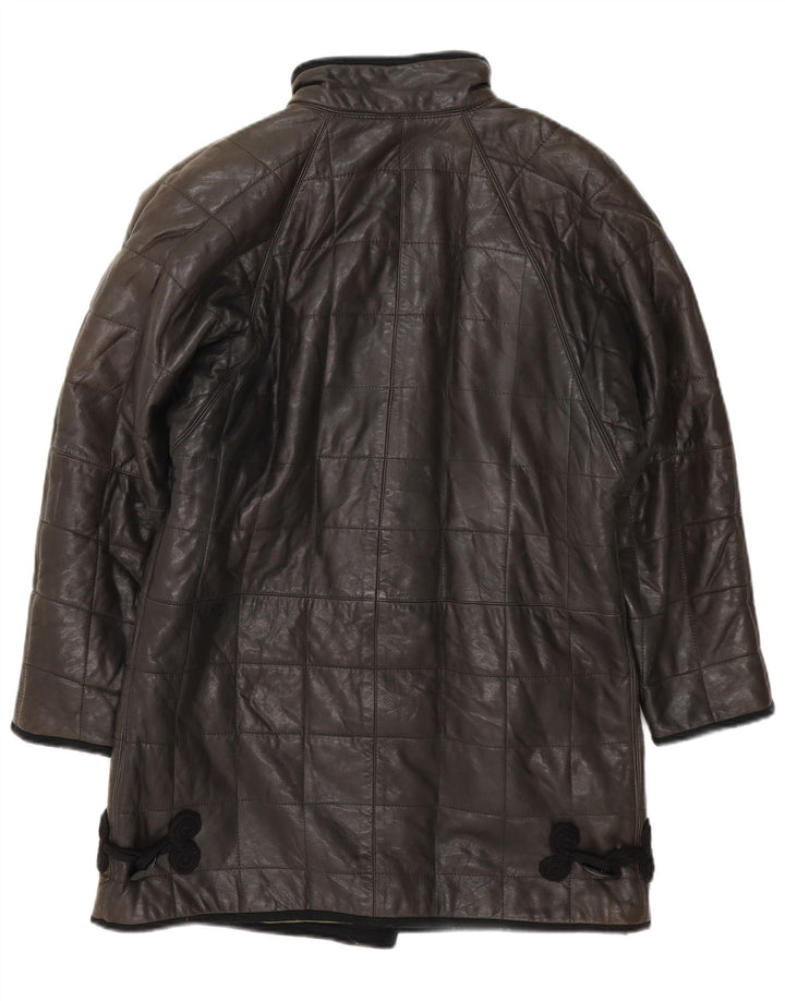 Vintage Damen gepolsterter Ledermantel UK 12 Medium Schwarz