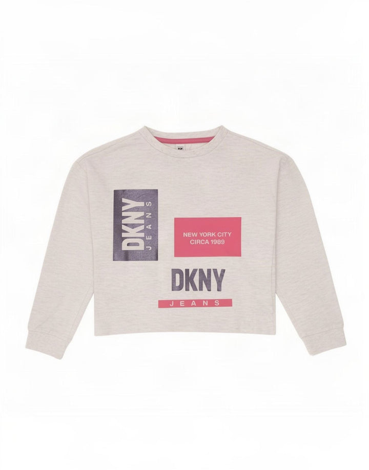 Dkny Mädchen-Sweatshirt mit Grafik, 3–4 Jahre, graue Baumwolle
