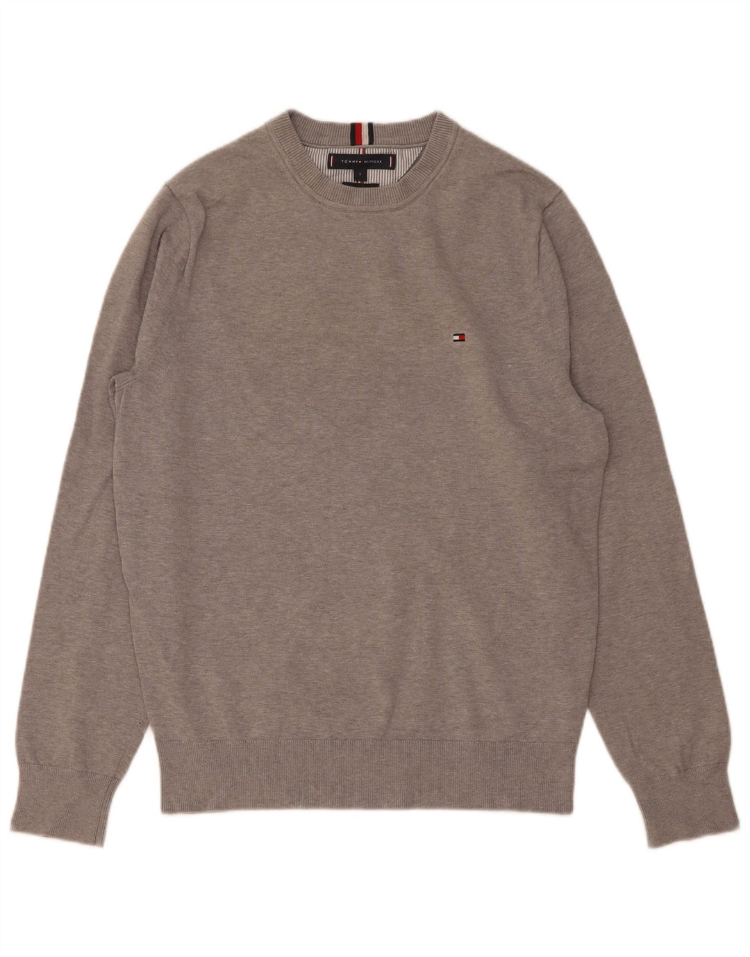 Tommy Hilfiger Herren-Pullover mit Rundhalsausschnitt, Größe S, graue Baumwolle