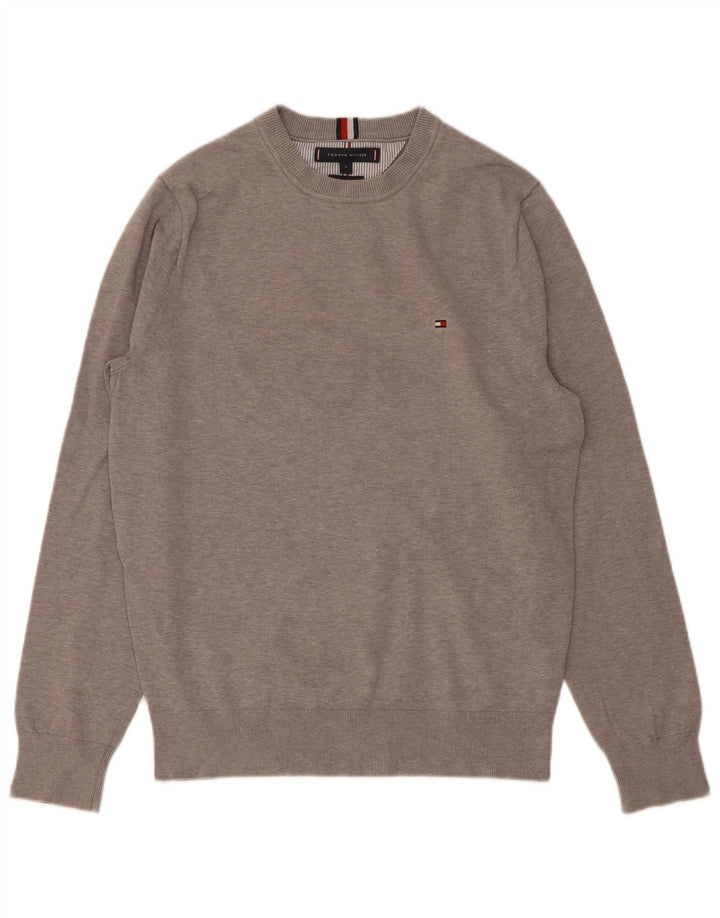 Tommy Hilfiger Herren-Pullover mit Rundhalsausschnitt, Größe S, graue Baumwolle