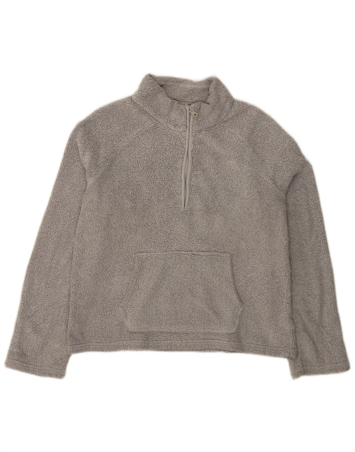 Fat Face Damen-Fleecepullover mit Reißverschluss am Hals, UK 14, Größe L, Grau, Polyester
