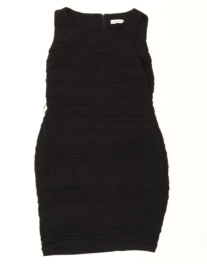 CALVIN KLEIN Damen Ärmelloses Etuikleid US 12 Large Schwarz Polyester
