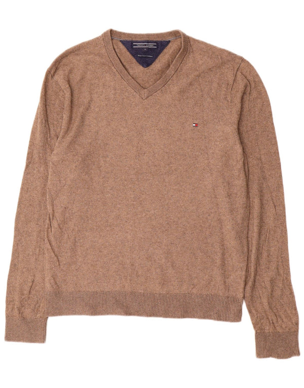 Tommy Hilfiger Damen-Pullover mit V-Ausschnitt, Gr. 18, XL, Beige, Baumwolle