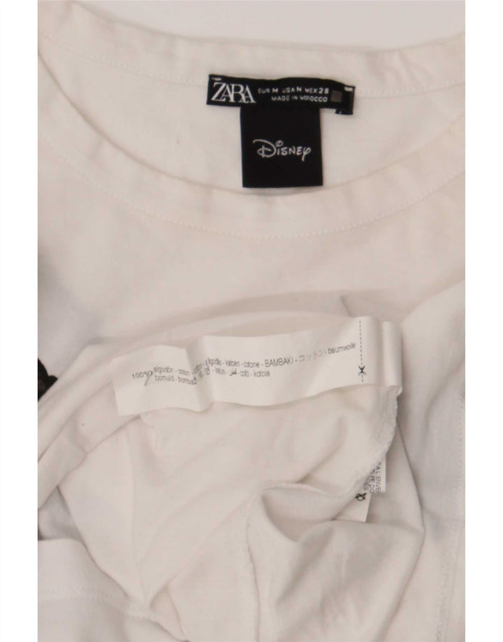 Zara Damen-T-Shirt mit Micky-Maus-Grafik, mittelweiße Baumwolle, UK 14