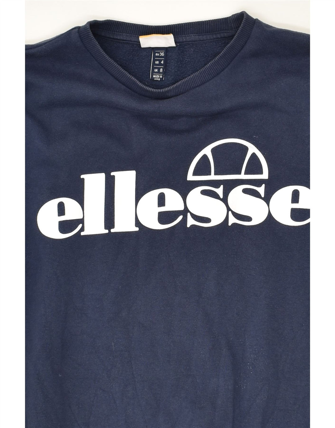 ELLESSE Womens Graphic Sweatshirt Jumper UK 8 Small Navy Blue Cotton | Vintage Ellesse | Thrift | Second-Hand Ellesse | Used Clothing | Messina Hembry 