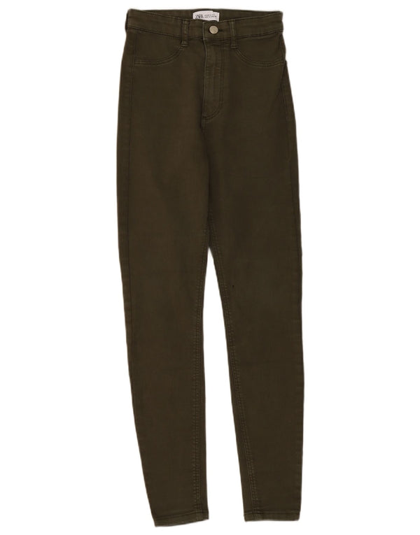 ZARA Damen Skinny Jeans EU 34 2XS W24 L28 Khaki Baumwolle