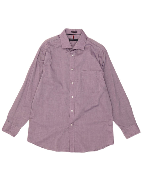 Tommy Hilfiger Herren-Hemd mit normaler Passform, Größe 16 1/2 Large, lila Baumwolle