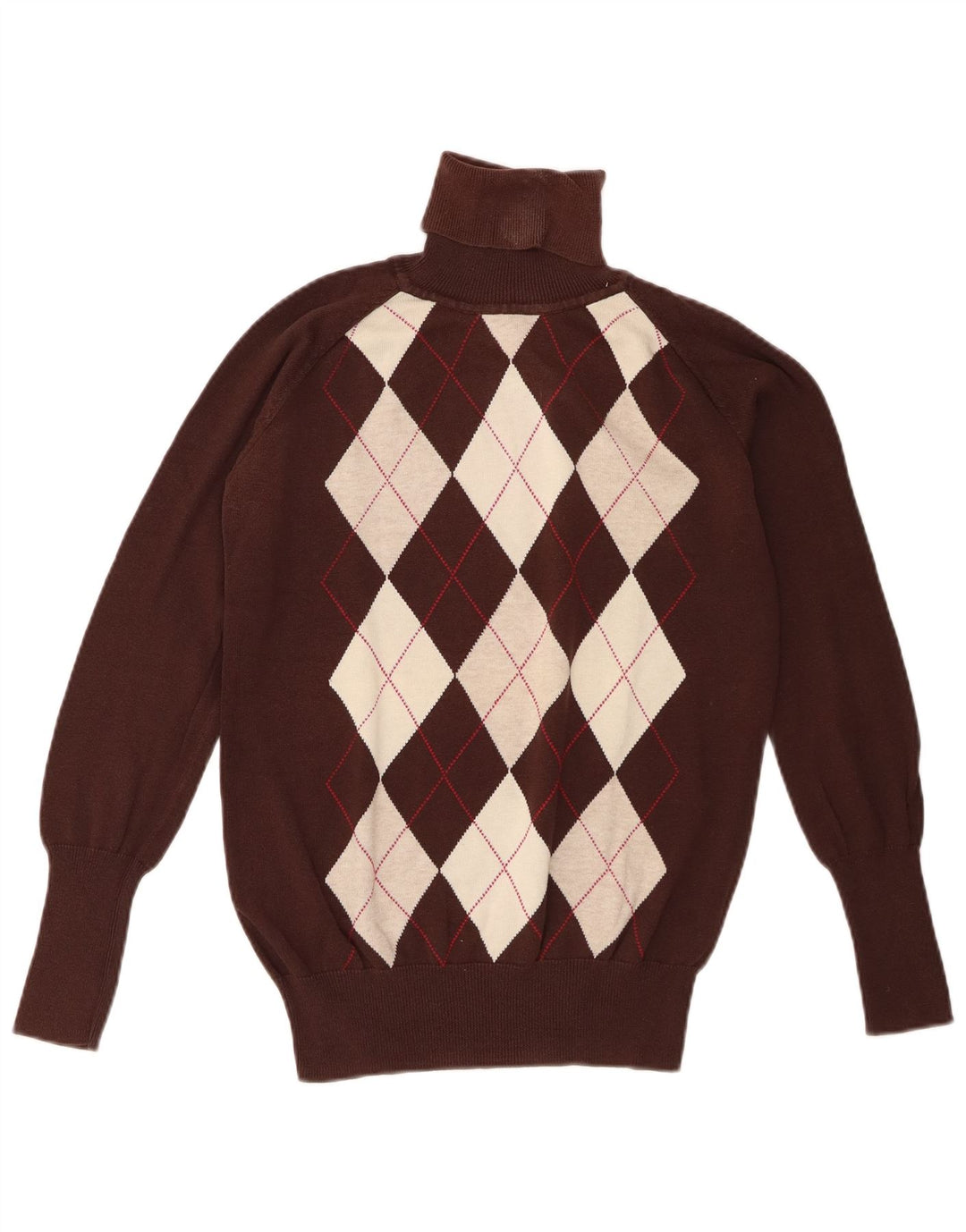 Zara Damen-Pullover mit Rollkragen, Gr. 44, Braun, Argyle/Diamant