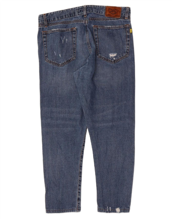 POP 84 Mens Slim Distressed Cropped Jeans W33 L26 Blue Cotton