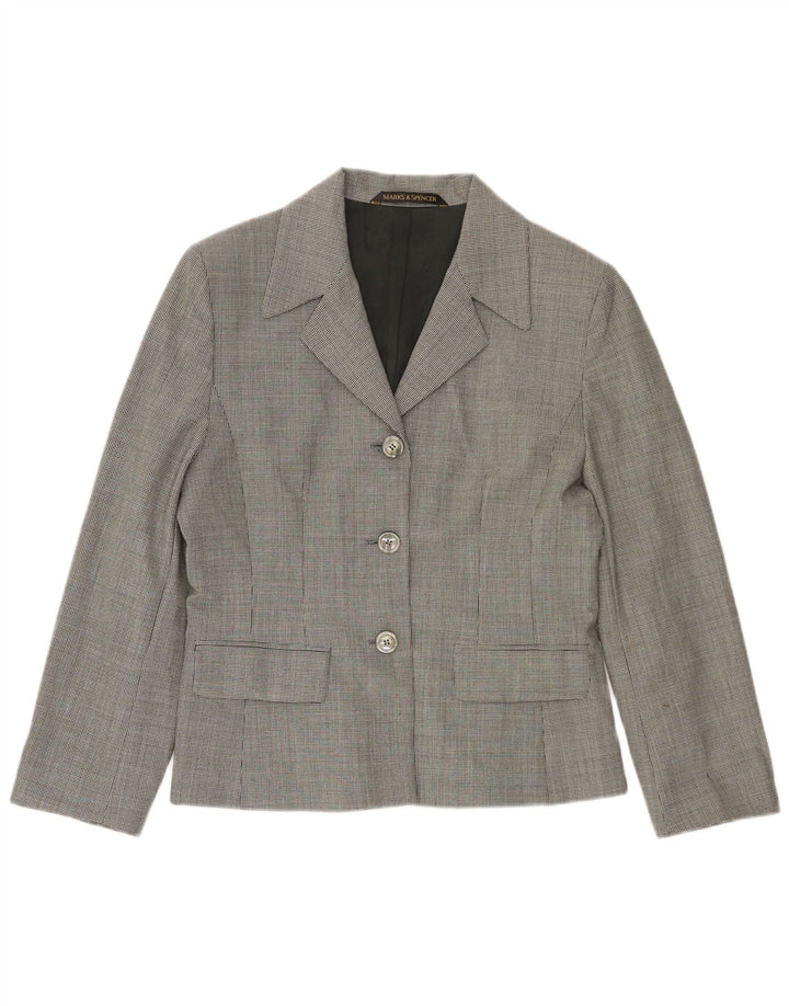 Marks & Spencer Damen-Blazer mit 3 Knöpfen, Gr. 14, Grau, Hahnentrittmuster
