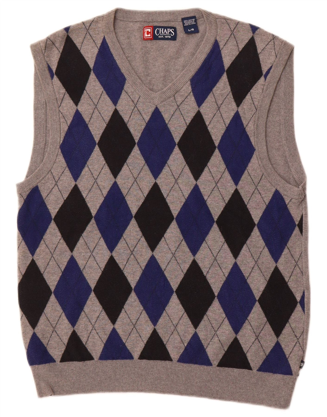 CHAPS Herren-Tanktop, groß, graue Argyle-/Diamant-Baumwolle