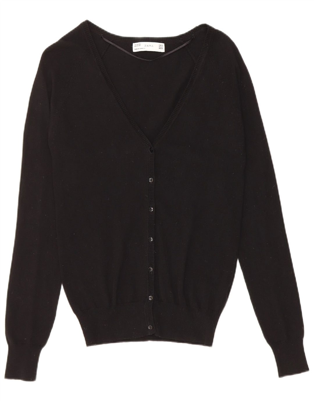Zara Damen-Cardigan-Pullover UK 12 Mittelschwarze Baumwolle