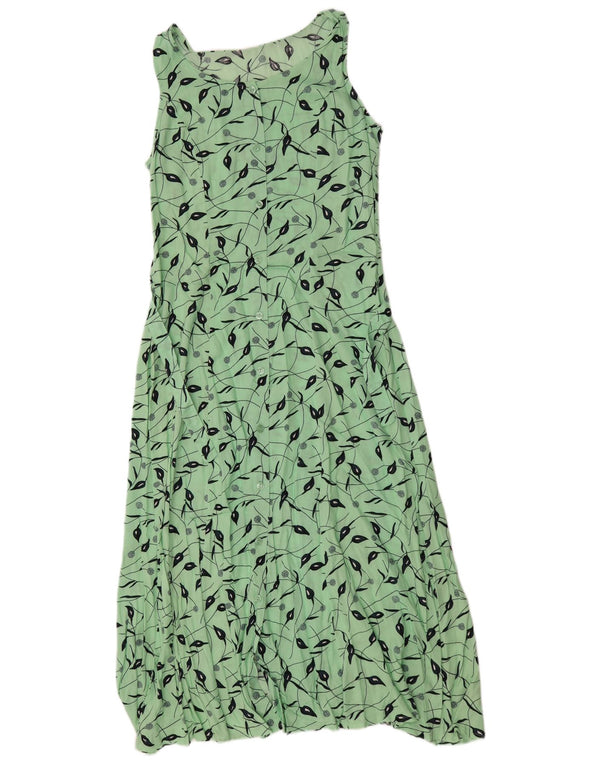 Vintage Damen Maxi Sonnenkleid UK 12 Mittelgrüne Viskose mit Blumenmuster