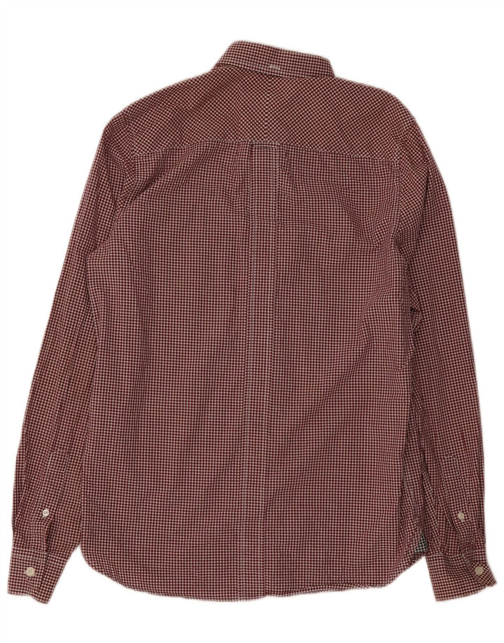 Fred Perry Herrenhemd, klein, Burgunderrot, Gingham-Baumwolle
