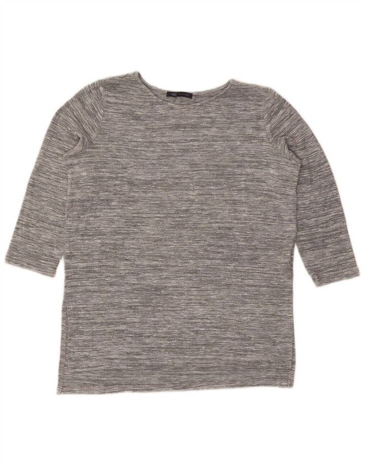 Marks & Spencer Damen-Top, 3/4-Ärmel, UK-Größe 12, Mittelgrau gefleckte Viskose