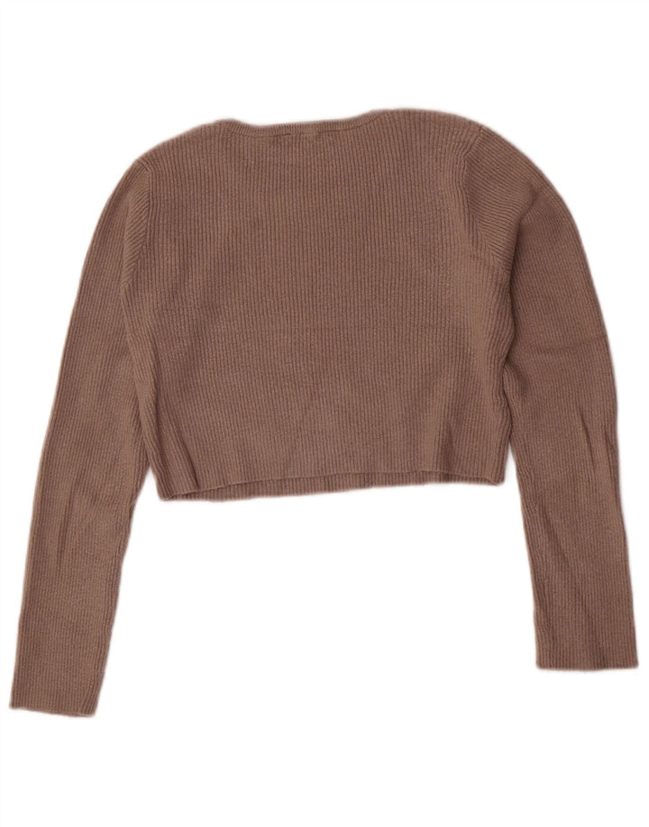 ZARA Damen Crop Top Langarm UK 14 Große braune Viskose