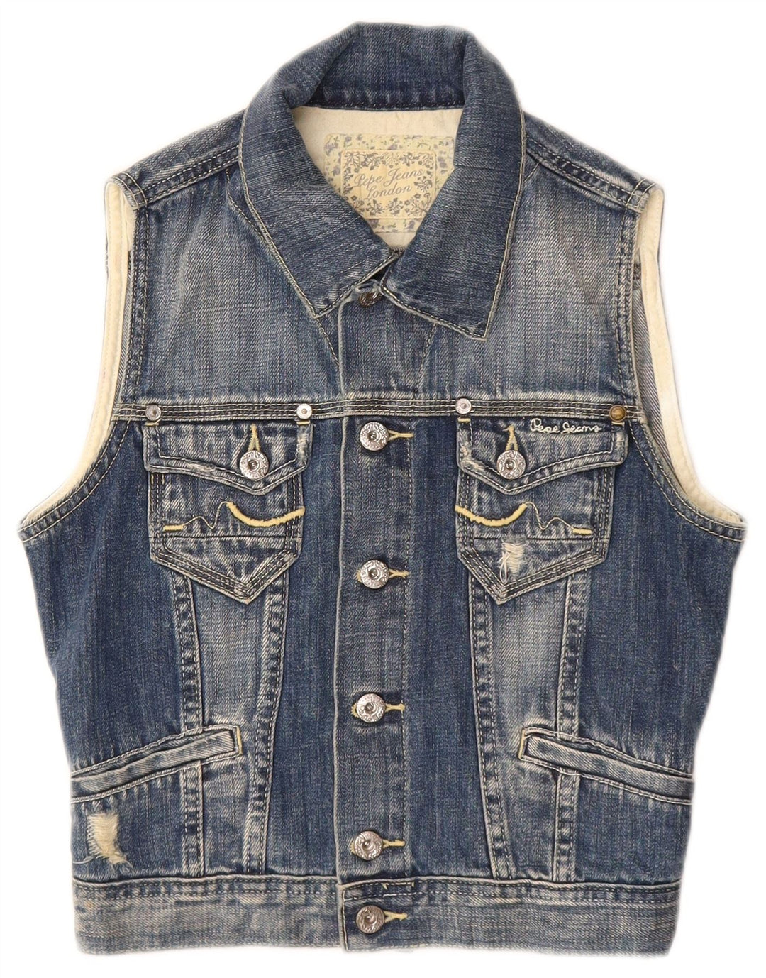 PEPE Jeans Distressed Denim Gilet für Jungen, 7–8 Jahre, mittelblaue Baumwolle
