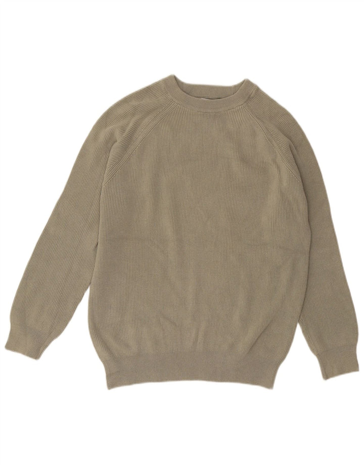 Zara Herren-Pullover mit Rundhalsausschnitt, groß, Khaki, Baumwolle