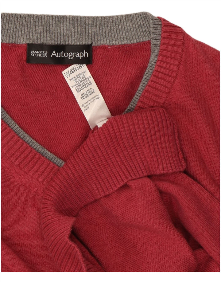Marks & Spencer Herren Autograph Pullover mit V-Ausschnitt aus mittlerer burgunderroter Baumwolle
