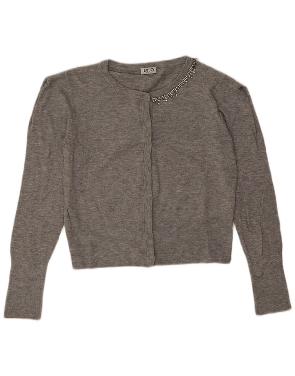 Liu Jo Damen Crop Cardigan Pullover UK 12 Mittelgrau