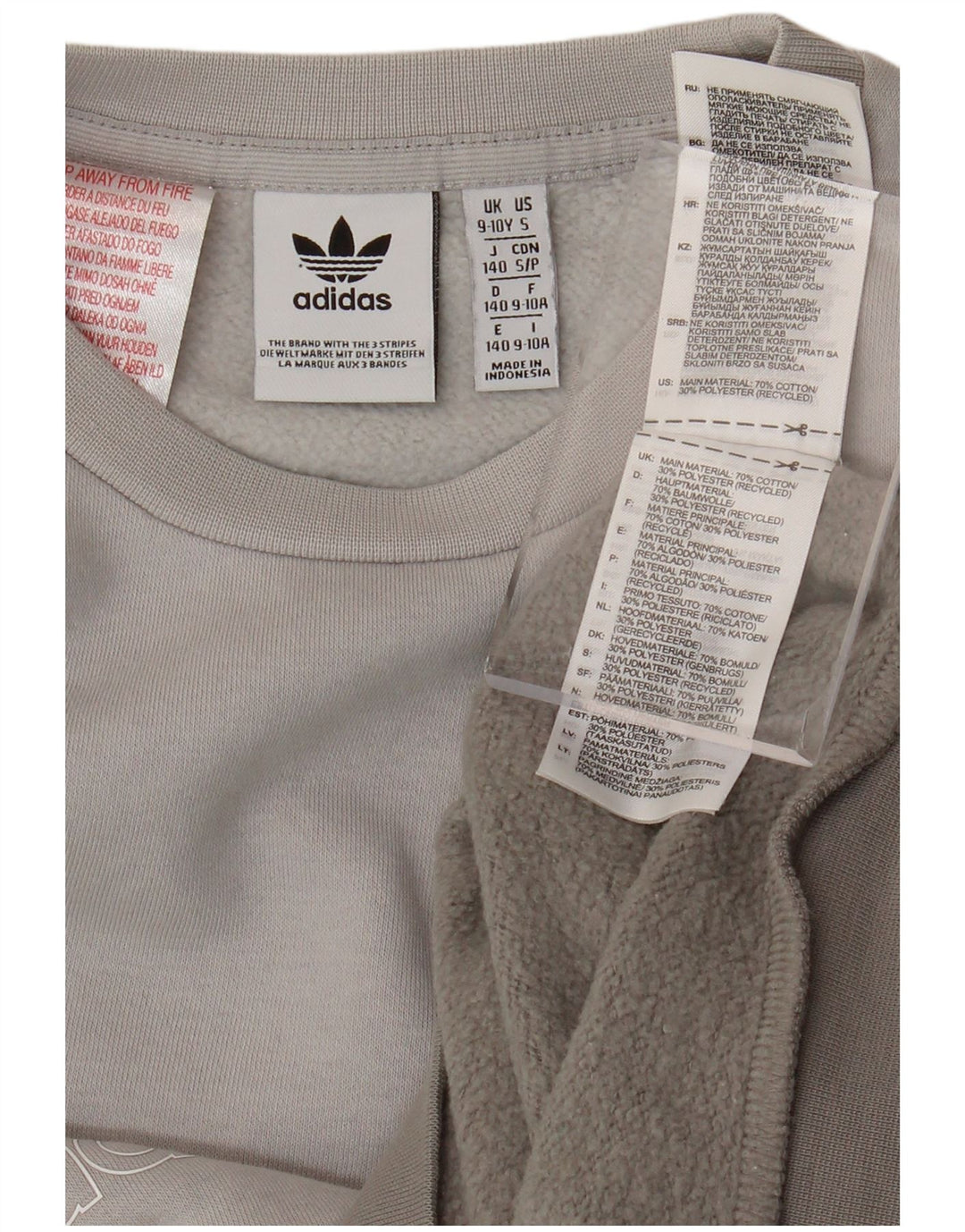 ADIDAS Grafik-Sweatshirt für Jungen, 9–10 Jahre, graue Farbblock-Baumwolle