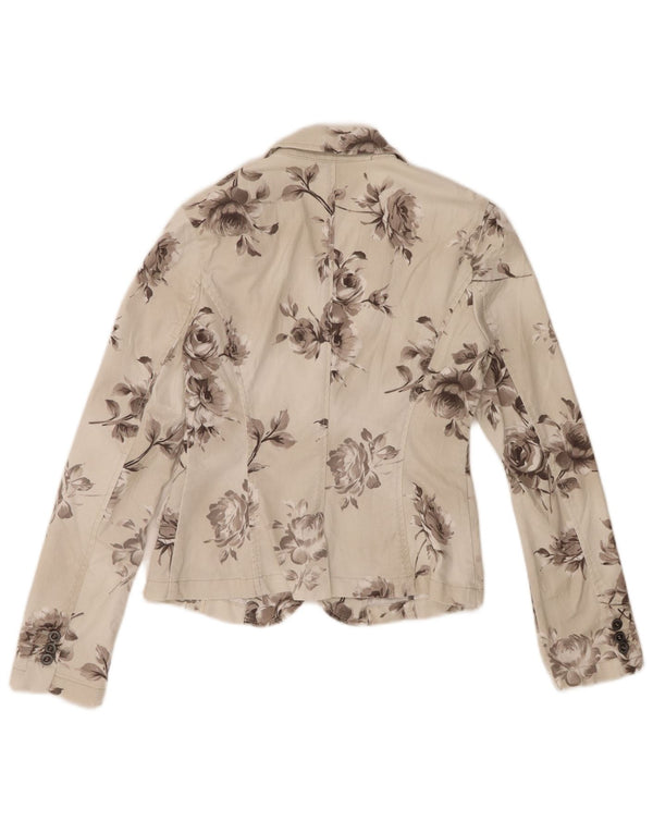Sisley Damen-Jeans-Blazer mit 2 Knöpfen, Gr. 10, klein, gebrochenes Weiß mit Blumenmuster