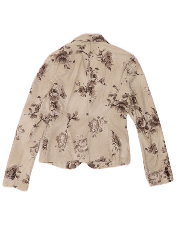 Sisley Damen-Jeans-Blazer mit 2 Knöpfen, Gr. 10, klein, gebrochenes Weiß mit Blumenmuster