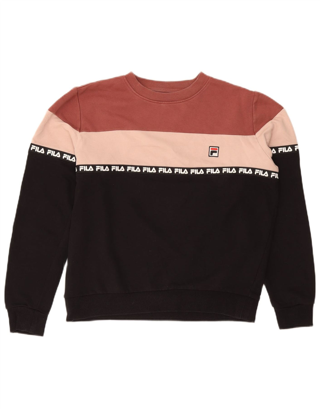 FILA Damen Grafik-Sweatshirt-Pullover UK 14 Mittelschwarz Farbblock