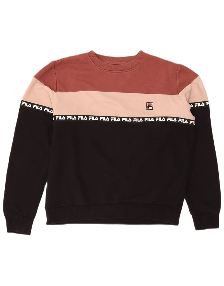 FILA Damen Grafik-Sweatshirt-Pullover UK 14 Mittelschwarz Farbblock