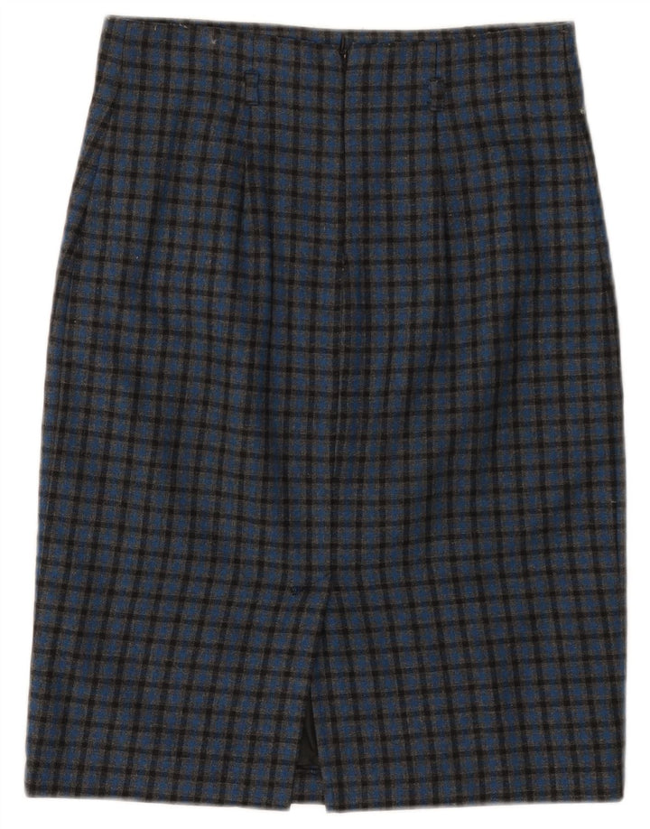 BENETTON Damen Bleistiftrock W28 Mittelblau kariert