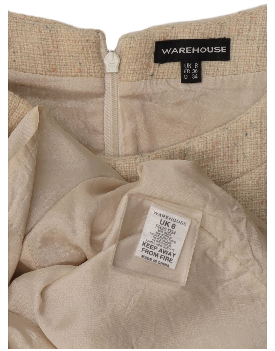 Warehouse Damen-Etuikleid, Gr. 8, Beige, gesprenkelte Wolle