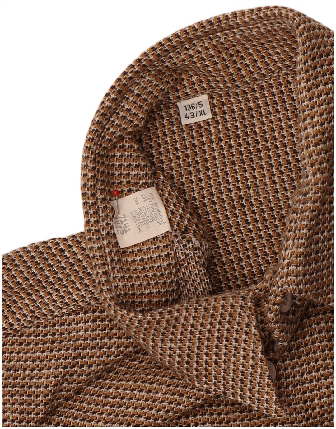 Vintage Herrenhemd Größe 43 XL Braune Hahnentritt-Baumwolle