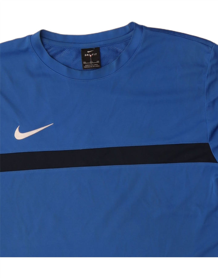 NIKE Herren Dri Fit T-Shirt Top 2XL Blaues Colourblock-Polyester