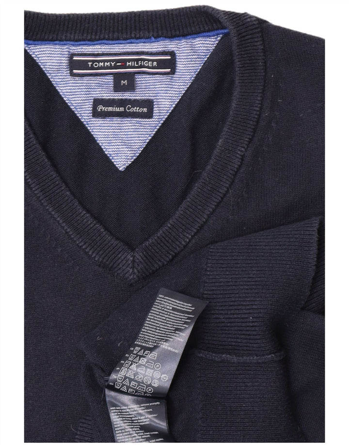 Tommy Hilfiger Herren-Pullover mit V-Ausschnitt, mittelmarineblaue Baumwolle