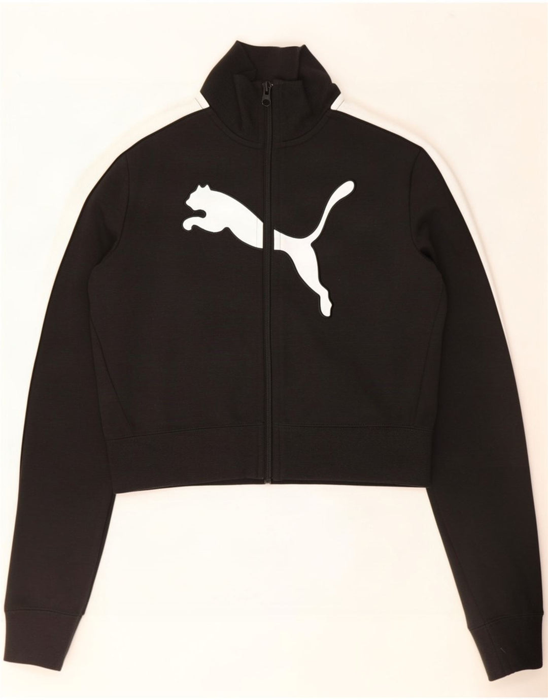 Puma Womens Crop Trainingsanzug Top Jacke UK 12 Medium Schwarz Colourblock