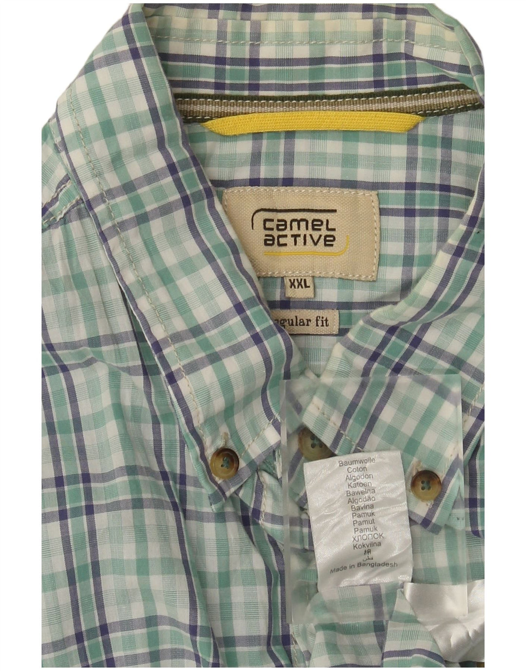 Camel Active Herren-Hemd, kurzärmelig, reguläre Passform, 2XL, grün kariert, Baumwolle