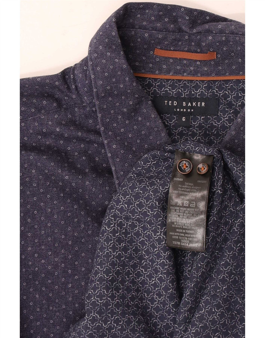 Ted Baker Herrenhemd Größe 6 2XL Marineblau gepunktete Baumwolle