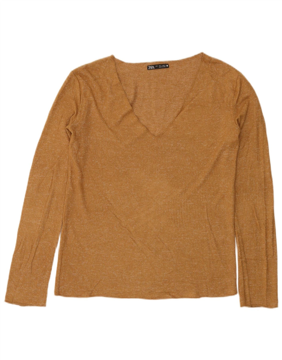 Zara Damen Top Langarm UK 10 Small Beige Flecked