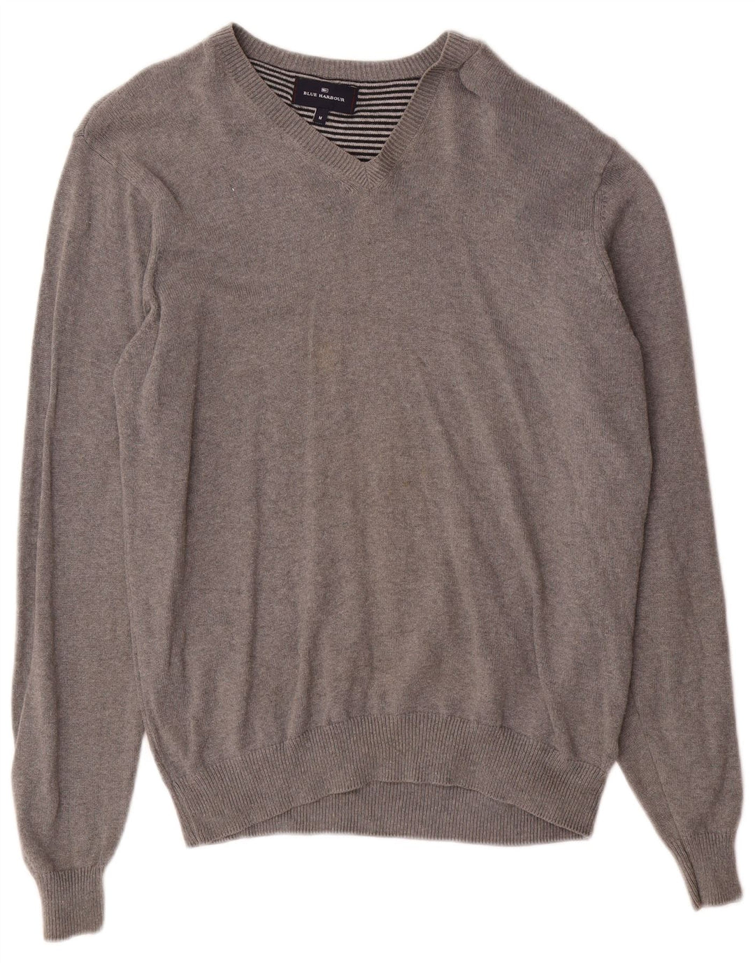 Marks & Spencer Herren-Pullover „Harbor“ aus mittelgrauer Baumwolle mit V-Ausschnitt in Blau
