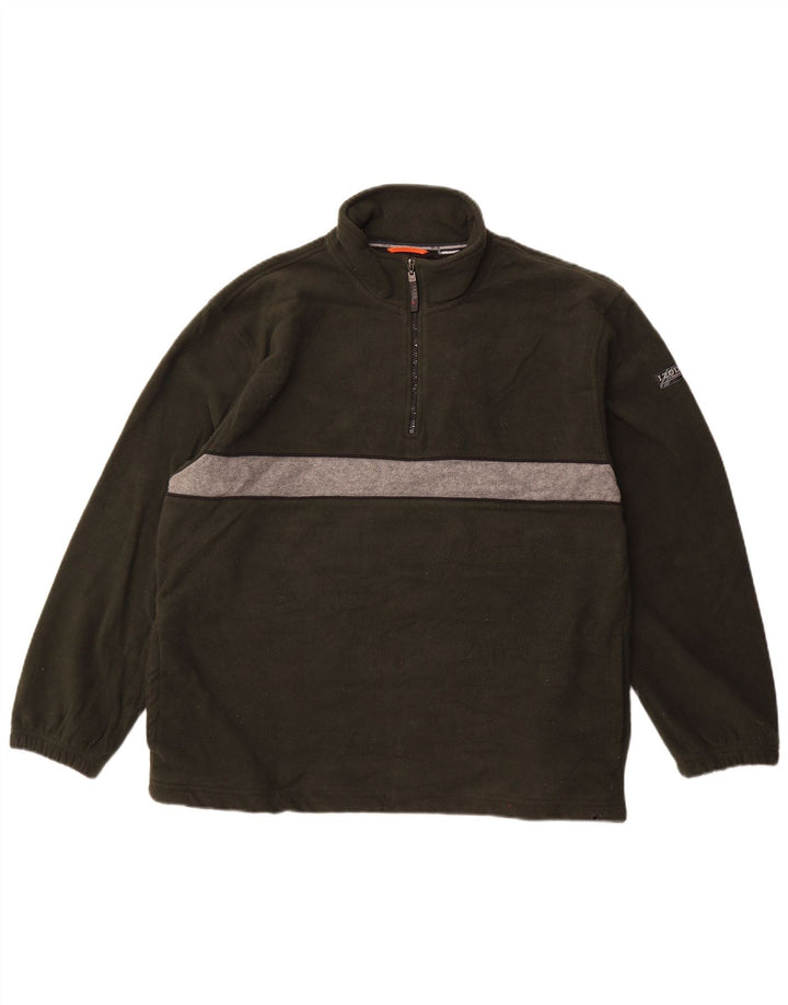 IZOD Herren-Fleecepullover mit Reißverschluss am Hals, groß, Khaki, Farbblock