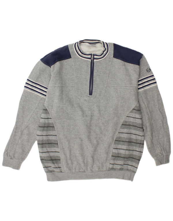 Sergio Tacchini Herren-Sweatshirt mit Reißverschluss am Hals, XL, Grau, Farbblock