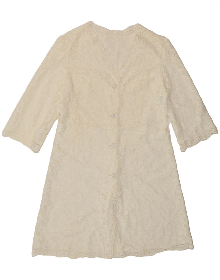 VINTAGE Womens Longline Lace Cardigan Top UK 14 Medium White Polyamide Vintage Vintage and Second-Hand Vintage from Messina Hembry 
